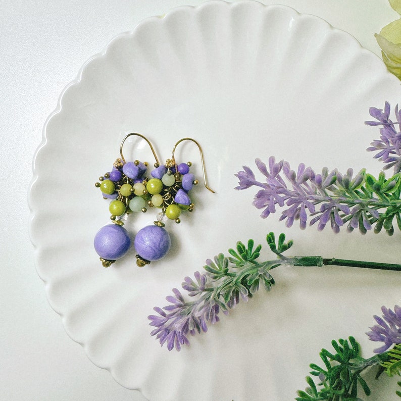 Violet & Green Grape Like Handmade Beads Earrings Accessaries Polymer Clay Earrings Free Shipping zdjęcie 3