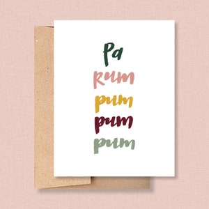 Cartão de Natal / Pa rum pum pum pum / Cartão de férias / Cartão de caligrafia / Cartão de letras com pincel