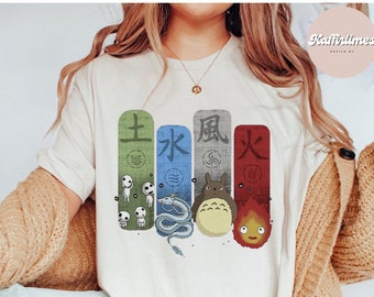 Four Elements Ghibli Character T-Shirt, Studio Ghibli T-Shirt, Ghibli Shirt, Hayao Miyazaki, Studio Ghibli Gift, Cartoon T-Shirt