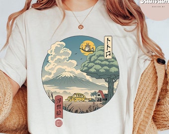 Totoro Ukiyo-eT-Shirt, Cute Totoro T-Shirt, Studio Ghibli T-Shirt, Ghibli Shirt, Hayao Miyazaki, Studio Ghibli Gift, Cartoon T-Shirt