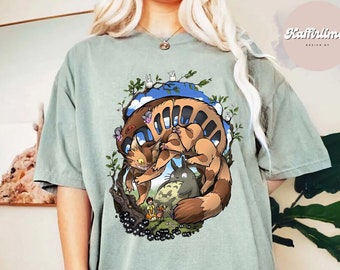 Totoro And Catbus T-Shirt, My Neighbor Totoro, Studio Ghibli T-Shirt, Ghibli Shirt, Hayao Miyazaki, Studio Ghibli Gift, Cartoon T-Shirt