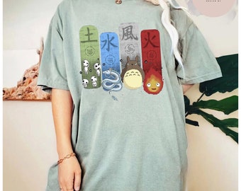 Four Elements Ghibli Character T-Shirt, Studio Ghibli T-Shirt, Ghibli Shirt, Hayao Miyazaki, Studio Ghibli Gift, Cartoon T-Shirt