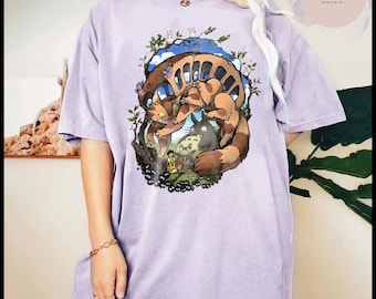 Totoro And Catbus T-Shirt, My Neighbor Totoro, Studio Ghibli T-Shirt, Ghibli Shirt, Hayao Miyazaki, Studio Ghibli Gift, Cartoon T-Shirt