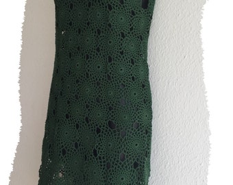 Pencil Cocktail dress Green Crochet Lace Woman dress Summer sexy dress Cotton Yoke dress