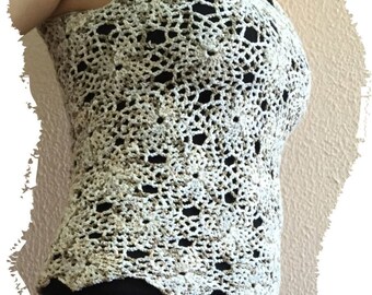 Beige Crochet Woman Vest   Bohemian  Tunic Round Motives Waistcoat Summer Overall