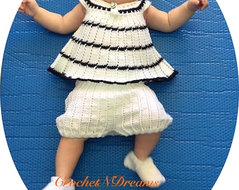 Baby Girl Nautical Crochet Yoke Dress White Mariner Blue Striped Dress Baby shower gift Newborn outfit