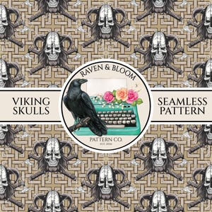Naadloos Viking-schedelspatroon, Viking-patroon, Viking-oppervlaktepatroon, Scandinavisch naadloos patroon, Oudnoors patroon, Naadloos krijgerpatroon