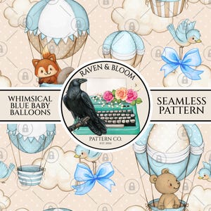 Patrón sin costuras de globos azules para bebé, globos aerostáticos, baby shower, nacimiento, decoración de habitación infantil, bienvenida de bebé, primer cumpleaños de niño