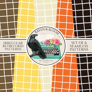 不規則なレトログリッドシームレスパターンセット、ヴィンテージシームレスパターン、チェックパターン、チェックグリッドパターン、レトロヴィンテージ70年代パターン