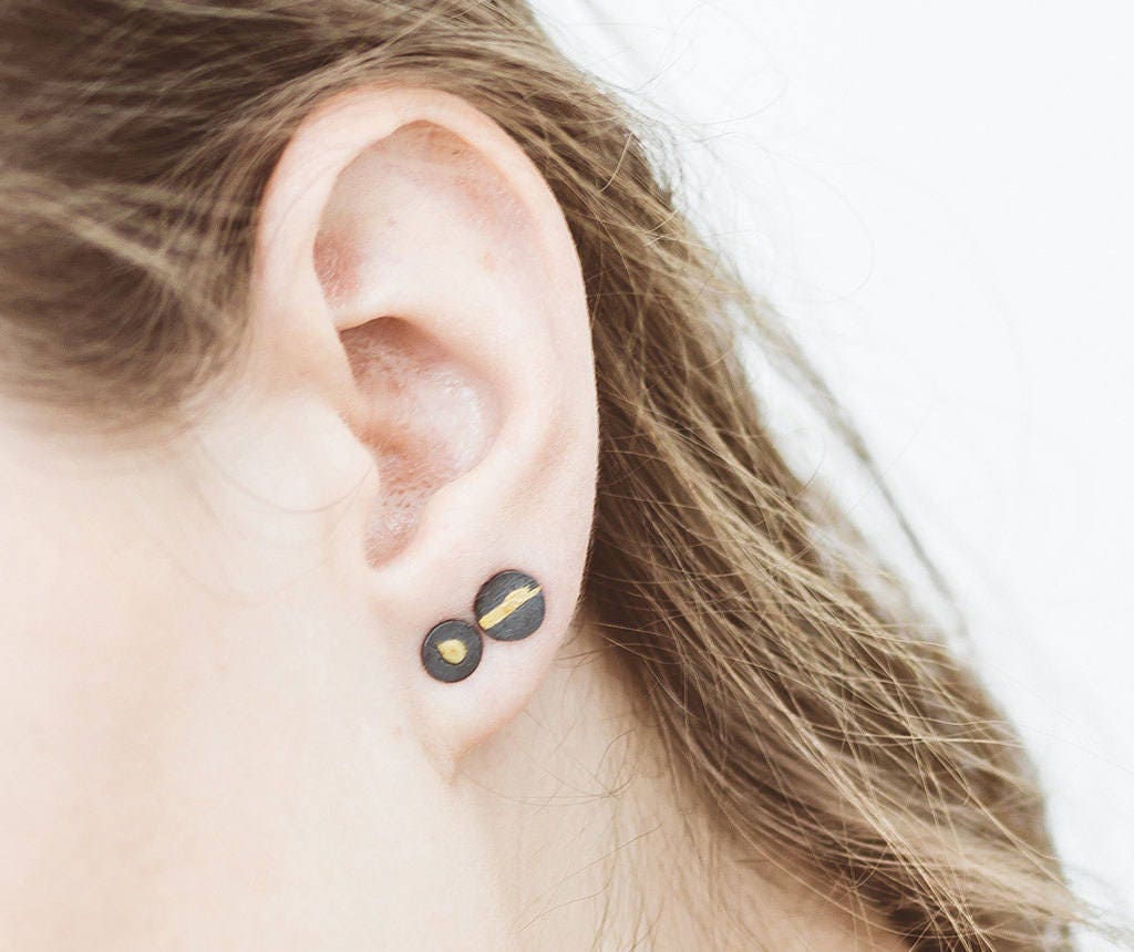 Boho Stud Earrings Unique Earrings Oxidized Earrings Black Etsy