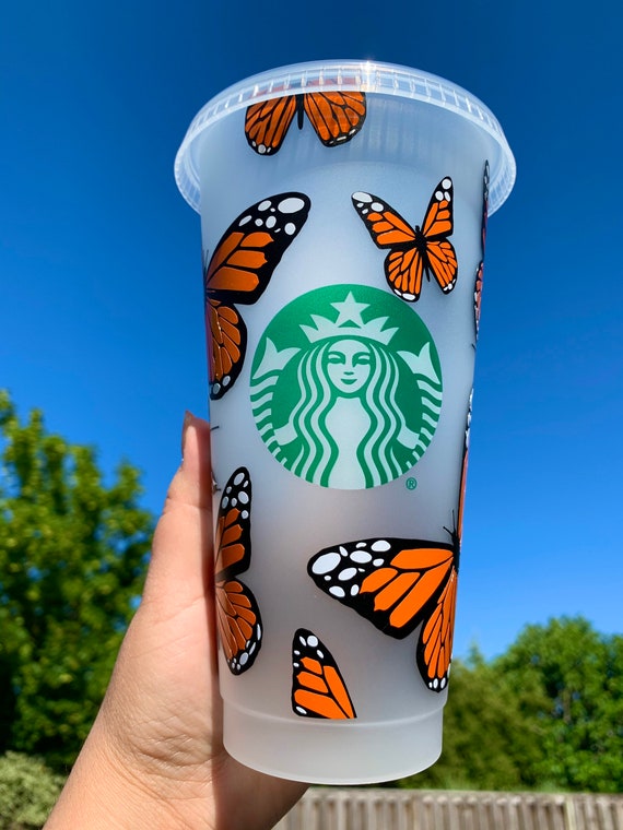 Colour Changing Butterfly Starbucks Cup with Straw & Lid