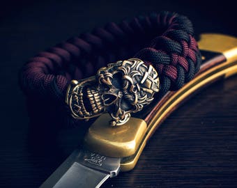 Skull - Paracord bracelet with Exclusive bronze buckle