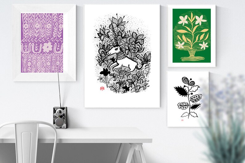 Black White Unicorn Bohemian Wall Print Flowers Art Printable Nersury Fairy Animals Minimalist Modern Girls Room Decor Girlly Poster