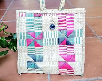 Vintage Fijian Masa Straw Bag • Woven Top Handle Tote