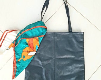 Vintage Black Leather Tote Bag • Palucci, Made in Italy