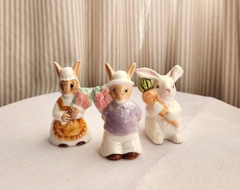 Vintage Danco Japan Bunny Salt Pepper Mustard Set • Ceramic Cruet Kitchen Decor