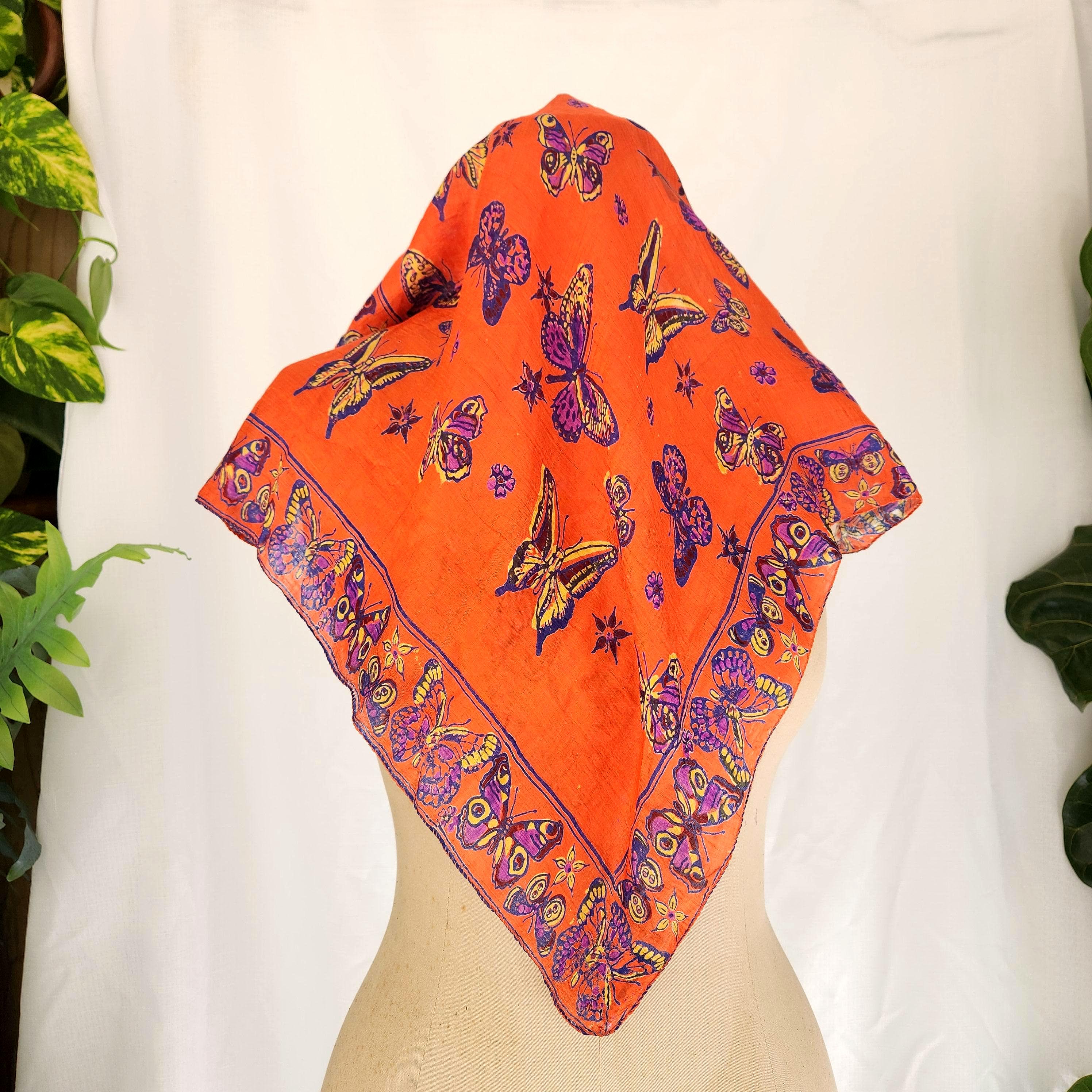 1970s Silk Butterfly Scarf Vibrant Orange Retro Neck Accessory