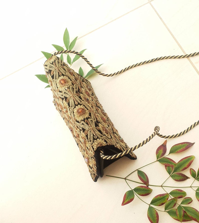 VINTAGE ZARDOZI CLUTCH \u2022 Evening bag \u2022 Beaded purse \u2022 1930s Indian Vintage \u2022 Semi Prescious Stones \u2022 Embellished crossbody \u2022 Black Velvet