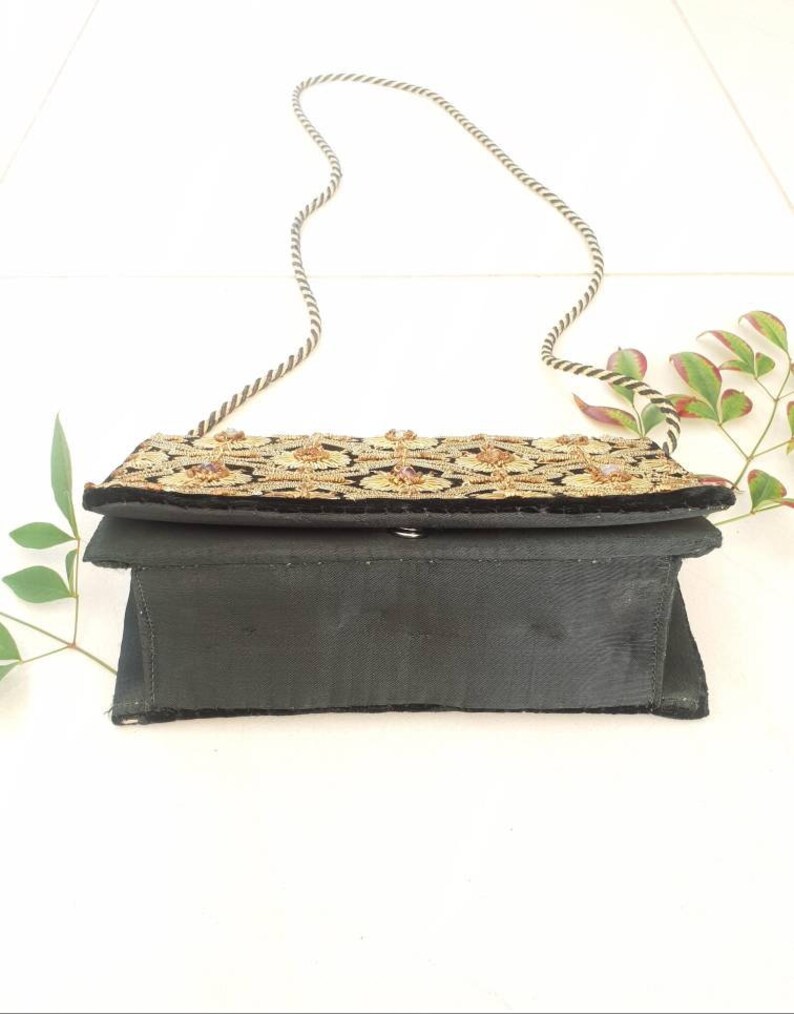 VINTAGE ZARDOZI CLUTCH \u2022 Evening bag \u2022 Beaded purse \u2022 1930s Indian Vintage \u2022 Semi Prescious Stones \u2022 Embellished crossbody \u2022 Black Velvet