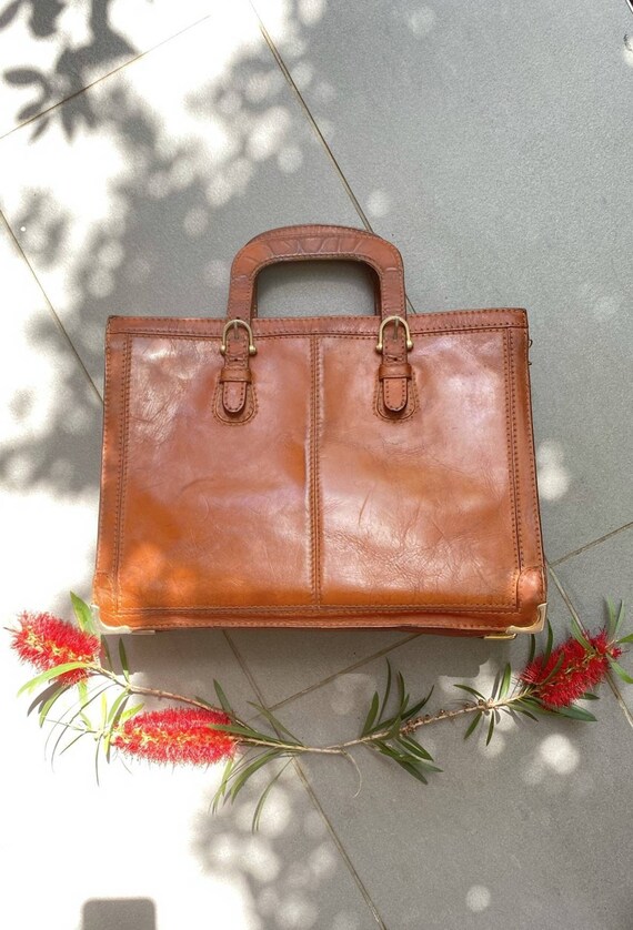 VINTAGE BRIEFCASE BAG Tan Top Handle Bag Brown Leather Etsy