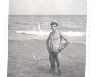 Vintage 60s set of 6 photos HANDSOME Men on the Beach in Swim Trunks. Original Found photograph Original photos. Photos of your choice