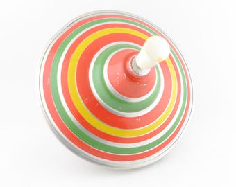 Vintage Spinning Top, Metal Spinning Top USSR 1970s, Toy Spinner,  Retro Toy, Old Tin Whirligig, Tin Spinning Top