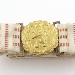 Vintage Bulgarian Comunist Army Officer&#39;s Parade Belt. Military Uniform Belt Lion Bronze Buckle Parade