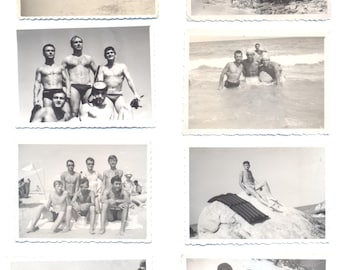 Vintage 50s set of 8 photos HANDSOME Men on the Beach in Swim Trunks. Original Found photograph Original photos. Photos of your choice