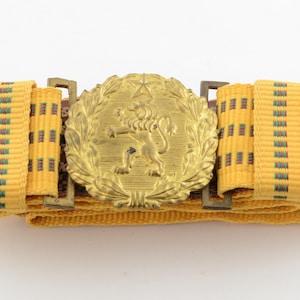 Vintage Bulgarian Comunist Army Officer&#39;s Parade Belt. Military Uniform Belt Lion Bronze Buckle Parade