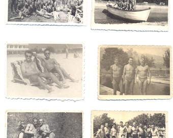 Vintage 60s set of 6 photos HANDSOME Men on the Beach in Swim Trunks. Original Found photograph Original photos. Photos of your choice