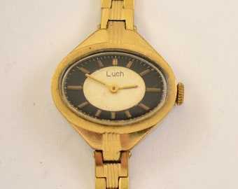 Vintage ruso soviético URSS LUCH placa de oro mecánico señoras reloj de pulsera