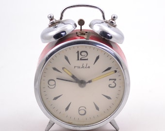 Vintage Germany Desktop Alarm Clock Ruhla. Working Vintage clock. Old alarm clock.