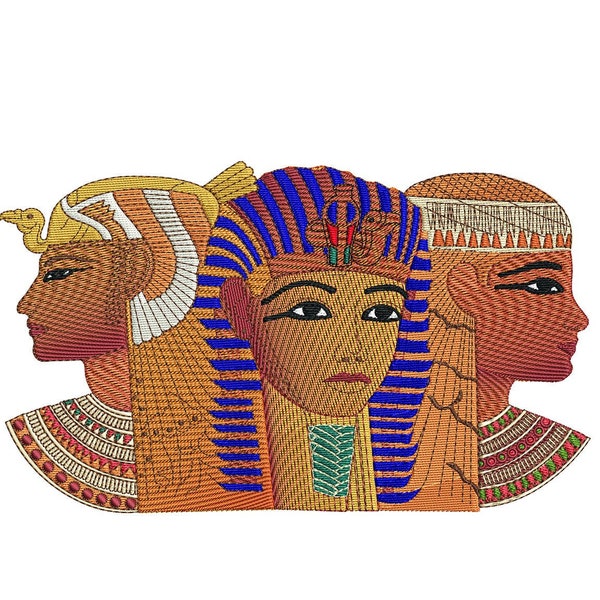 Egyptian Royalty - Nefertiti, King Tut & Cleopatra-  Embroidery Design -  4x6, 5x8, 6x10, 8x12, and 9x14