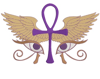 Golden Wings and Purple Ankh with Eyes-  Embroidery Design -2.2x3.5,  2.5x4, 4x6, 5x8, 7x10, 8x12, and 9x14