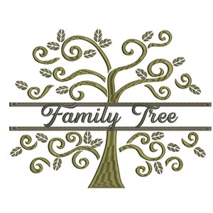 May include: A stylized green family tree with the text "Family Tree" in a gray font.