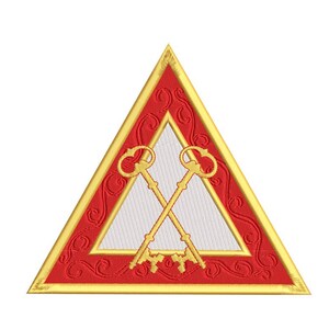 Royal Arch Masons -  Treasurer Badge - Elaborate - Embroidery Design - Bearing Crossed Keys - 3.5", 4", 5" and 6" triangles