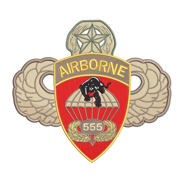 Airborne 555th Parachute Infantry Battalion Emblem -  Digital Embroidery Design - 4x4, 6x6, 8x8, 9x10, 11x12, and 13x14