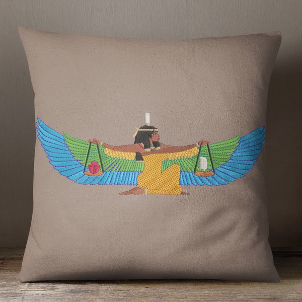 Winged Egyptian Goddess with Feather and Jar -  Digital Machine Embroidery Design - 1.4x4, 2x5, 3x6, 3x7, 3x8, 4x9, 4x10, 5x12, and 5x14