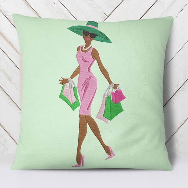 Pink Lady Shopping-  Digital Machine Embroidery Design - 2x4, 3x5, 3x6, 4x7, 4x8, 5x9, 5x10, 6x12, and 7x14