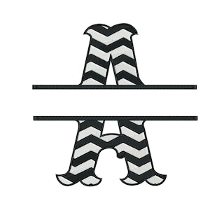 May include: Black and white chevron patterned letter A split in half with a horizontal line in the middle.
