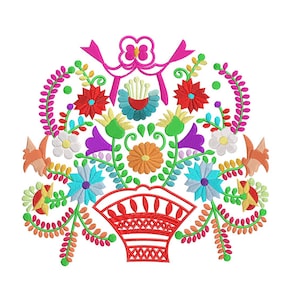 Mexicaans geborduurd bloemenmandontwerp - Cinco de Mayo - Borduurontwerp - 4x4, 6x6, 8x8, 10x10, 12x12, 14x14