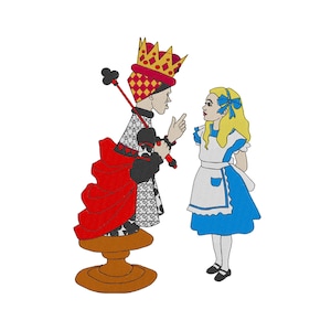 Alice and the Queen of Clubs - Embroidery Design - Alice in Wonderland - 3x4, 5x6, 6x8, 8x10, 9x12