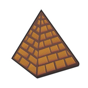 May include: A brown and orange embroidered patch shaped like a pyramid.