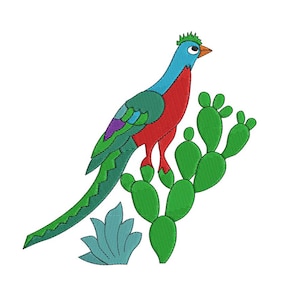 Mexican Quetzal Bird Design- Cinco de Mayo  -  Embroidery Design - 4x4,  6x6, 8x8, 10x10, 12x12