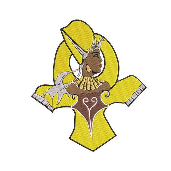 African Queen with Ankh-  Digital Embroidery Design - 4x4, 6x6, 8x8, 10x10, 12x12, and 14x14