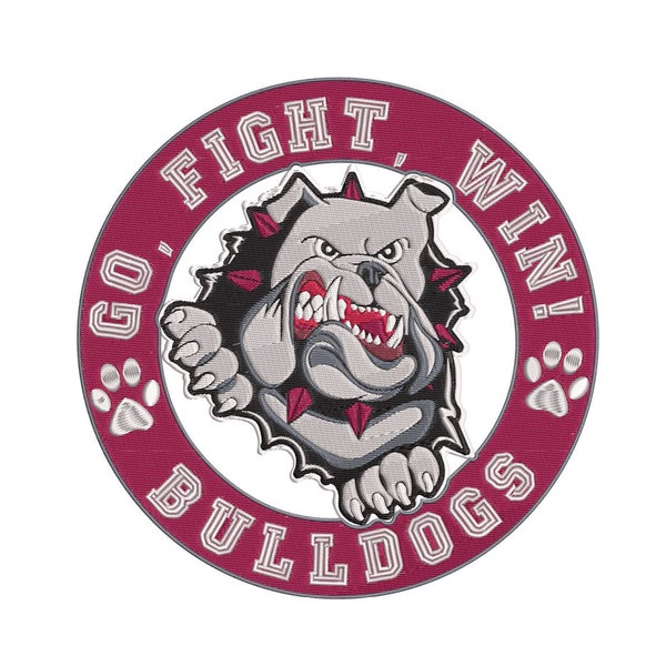 Go Fight Win Bulldog Bursting through Wall- Embroidery Design - 4x4, 6x6, 8x8, 10x10, 12x12, and 14x14