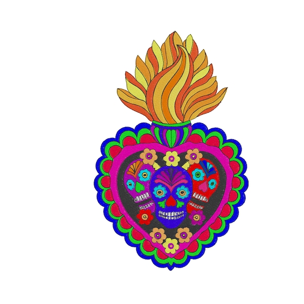 Mexican Calavera Heart- Cinco de Mayo  -  Embroidery Design - 6x8, 7x10, 8x12