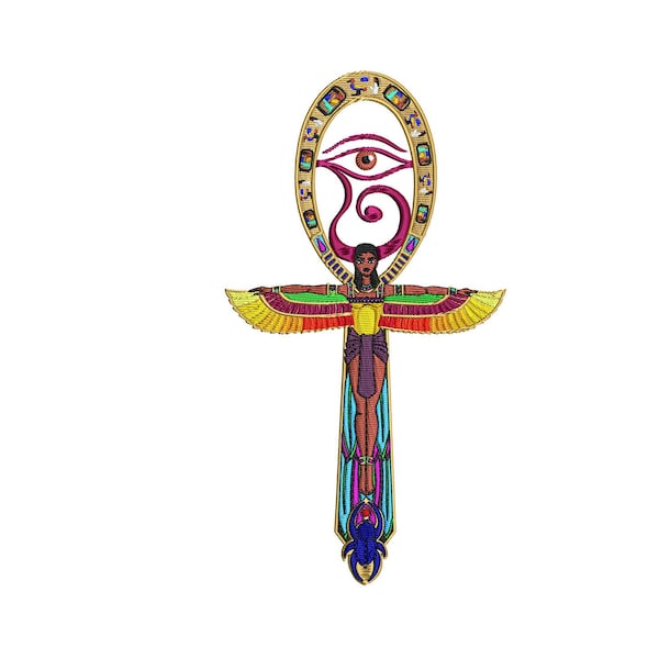 Egyptian Maat Goddess with DOI Heiroglyphics-  Embroidery Design - 4x6, 5x8, 6x10,  7x12, and 8x14