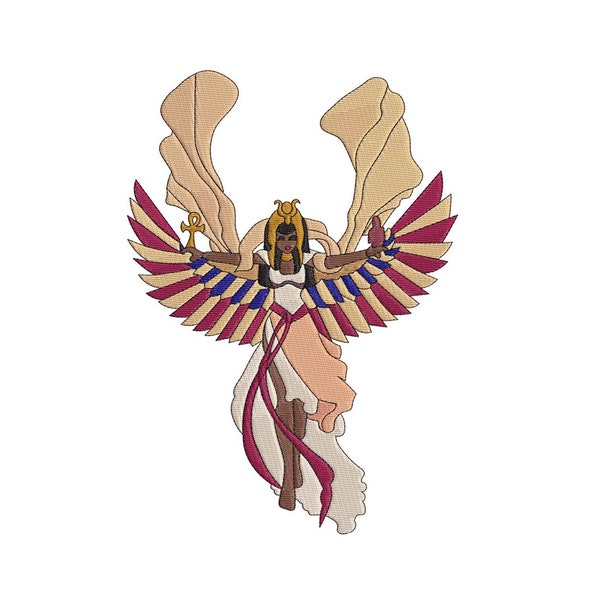 Winged Egyptian Goddess in Flight-  Embroidery Design - 3x4, 5x6, 6x8, 8x10, 9x12, and 10x14