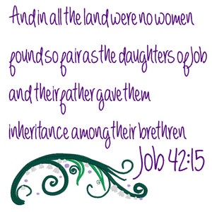 Job 42:15 Scripture in Purple with Lily of the Valley Digital Embroidery Design